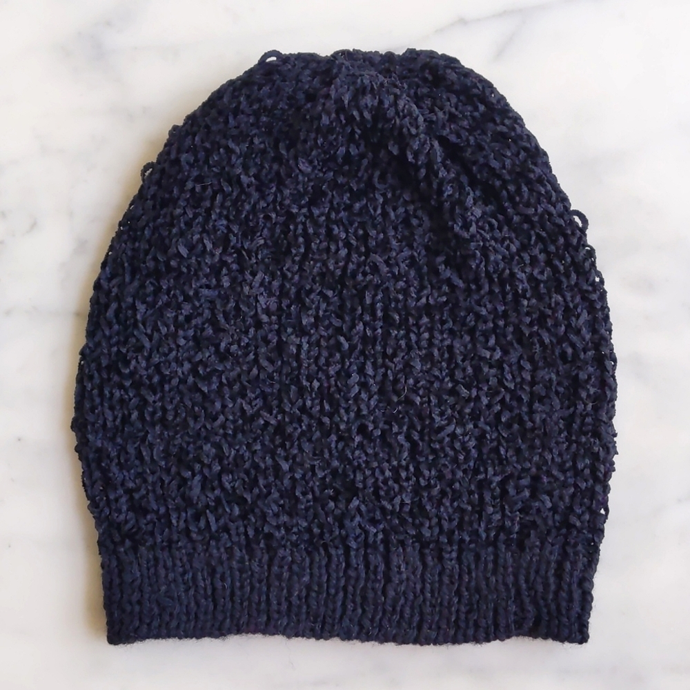 New Hand-Knit Black Special Yarn Beanie.